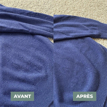 Nazor utilisé sur un pull – enlève efficacement les bouloches en quelques secondes